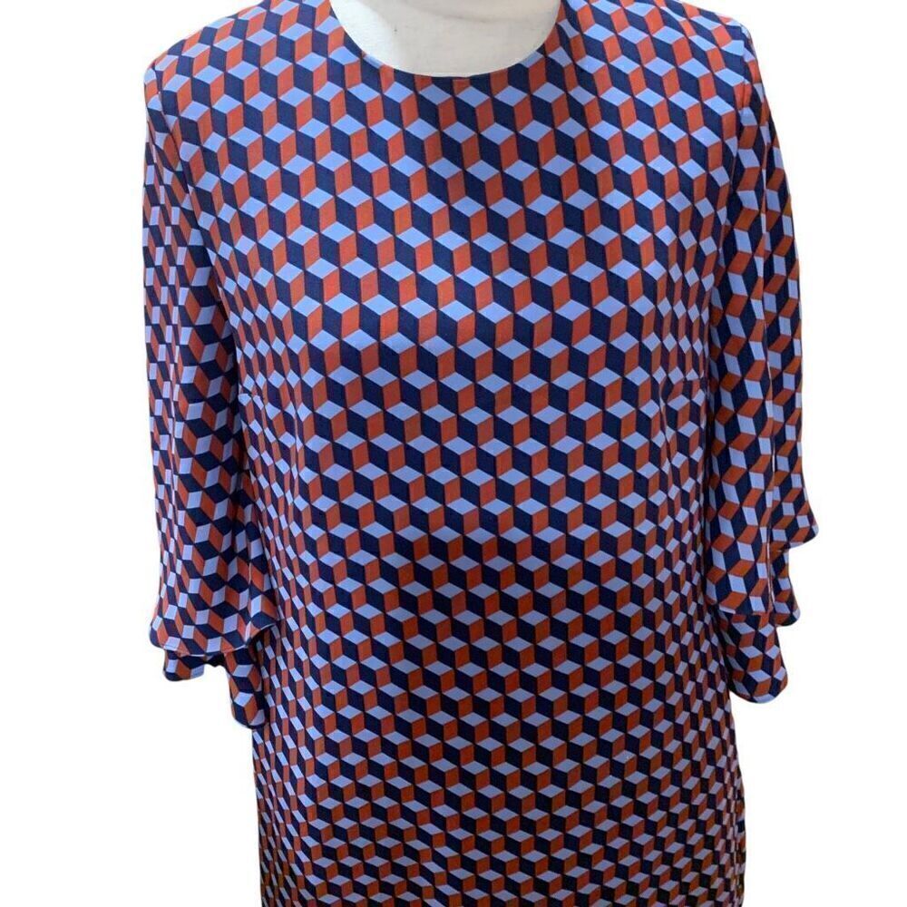 El Ganso Vintage Sheath Dress Geometric Optical Illusion Pattern Bell Sleeve Med - Picture 3 of 11